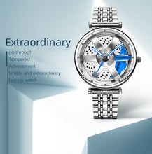 Load image into Gallery viewer, Spinning Car Watch for women with Stainless Steel Band Waterproof Japanese Quartz Wrist Watch
