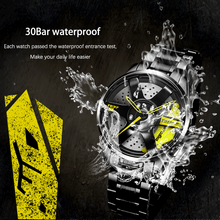 Load image into Gallery viewer, Car Wheel Watch-Waterproof Stainless Steel Japanese Quartz Wrist Watch Sports Men’s atches (Yellow)
